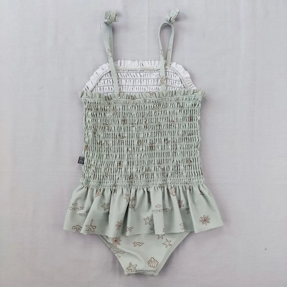 Modern Moments Swimsuit Girls 5T Sage Green Smocked Nautical One Piece Ruffle